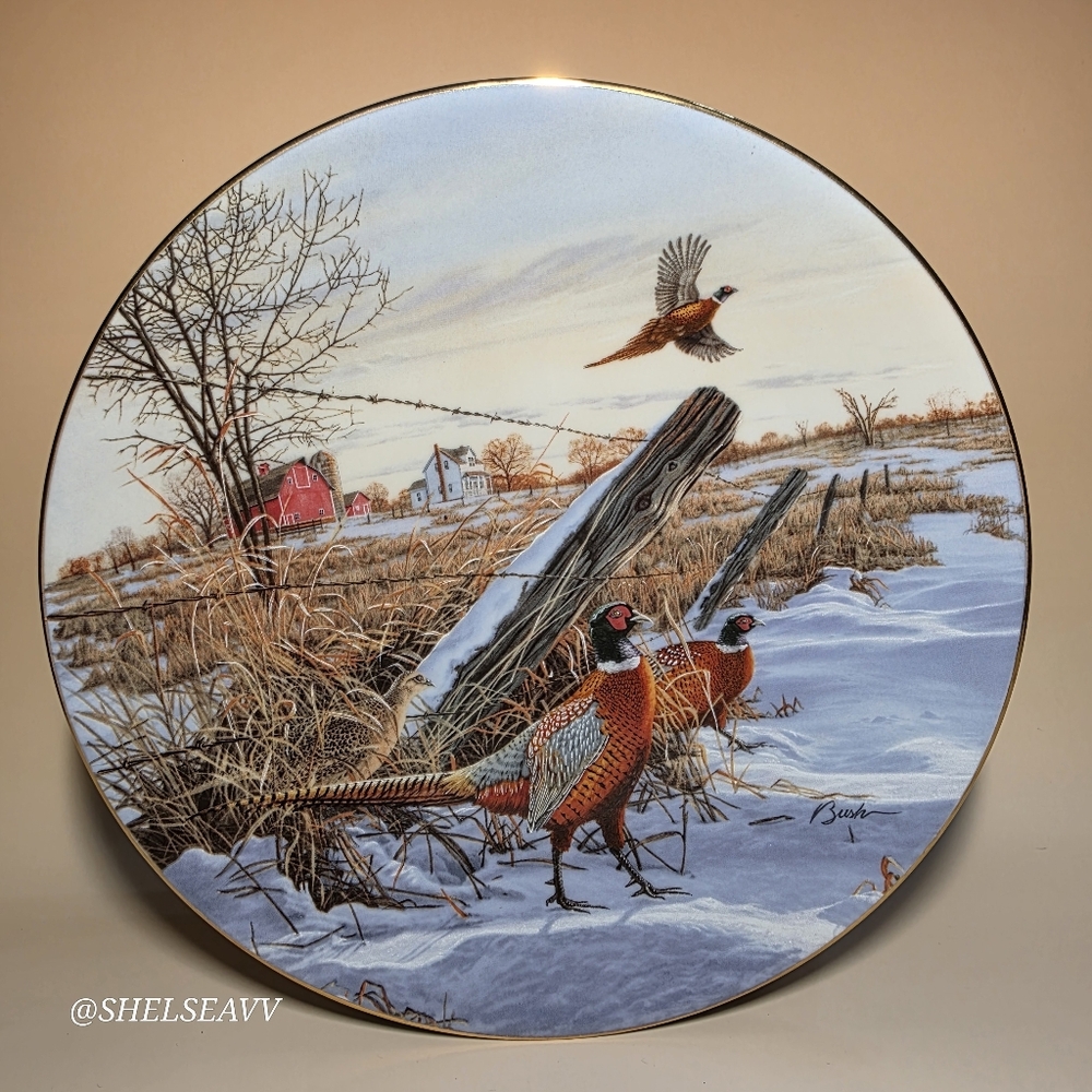 Collector Plate "Winter Colors: Ring Necked Pheasant" Darrell Bush Field Birds